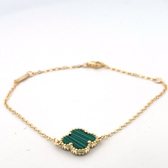 18k Gold Plated sterling silver Green Malachite Clover Bracelet - Picture 3 of 3